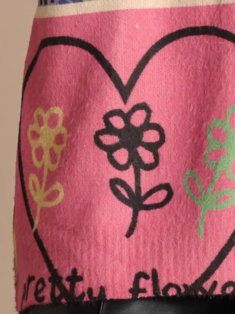 Damen Winter Blumen Colorblock V-Ausschnitt Pullover AS1018