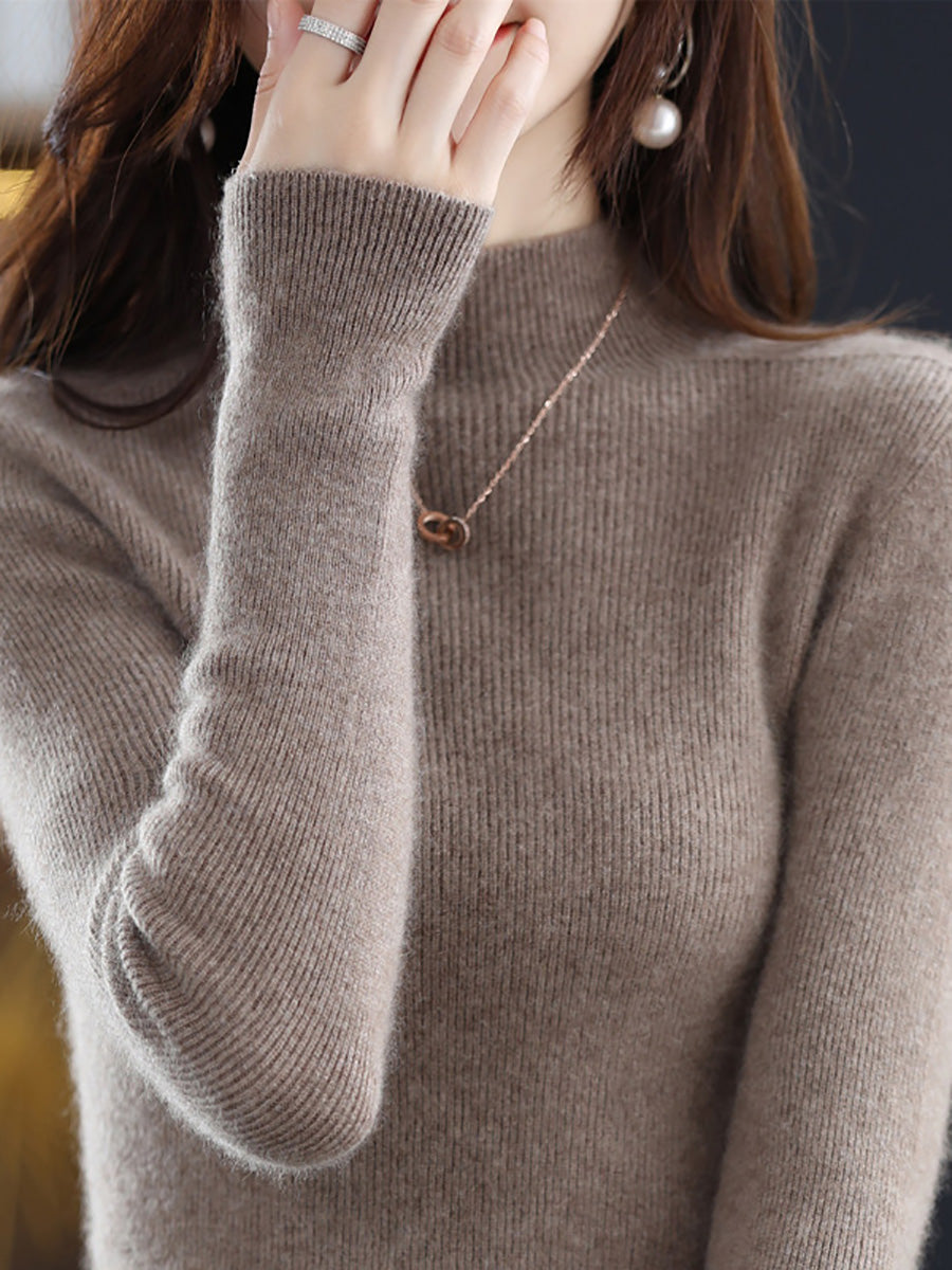 Damen Herbst Casual Halbrollkragen Wollstrickpullover AK1041