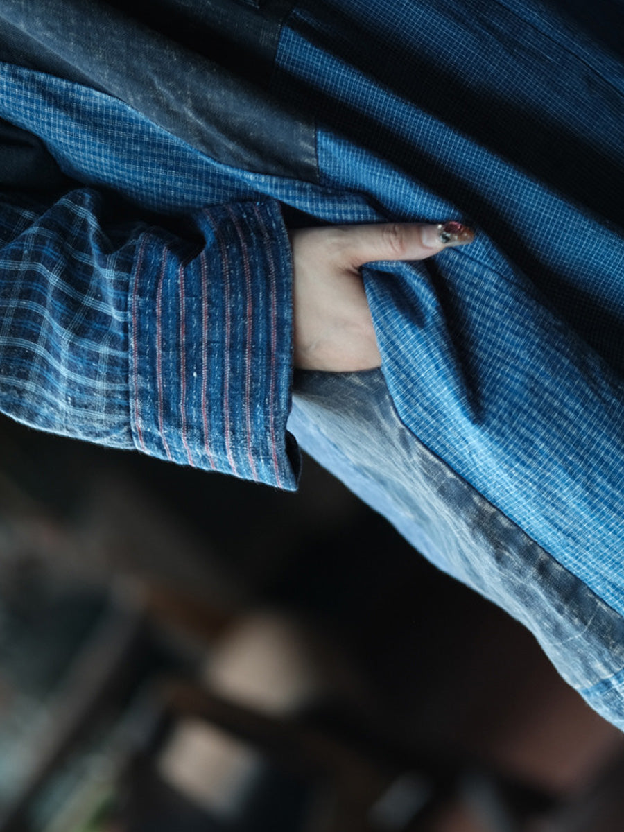 Patchwork O-Neck Autumn Retro Women Dress Cotton