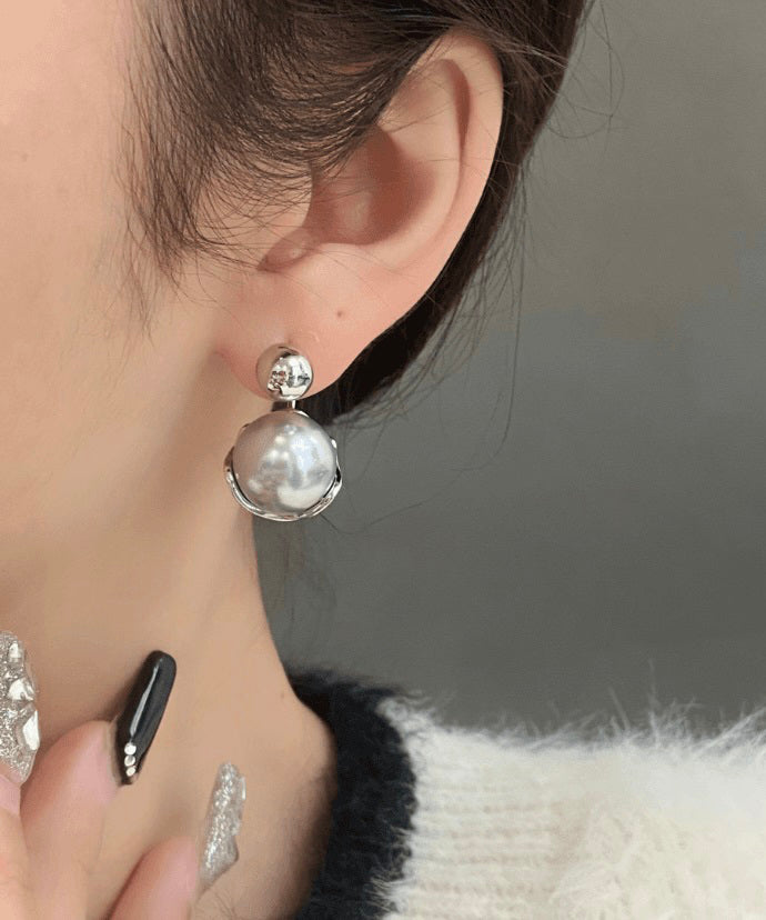 Sterling New Silver Pearl 2025 Earrings Stud Grey