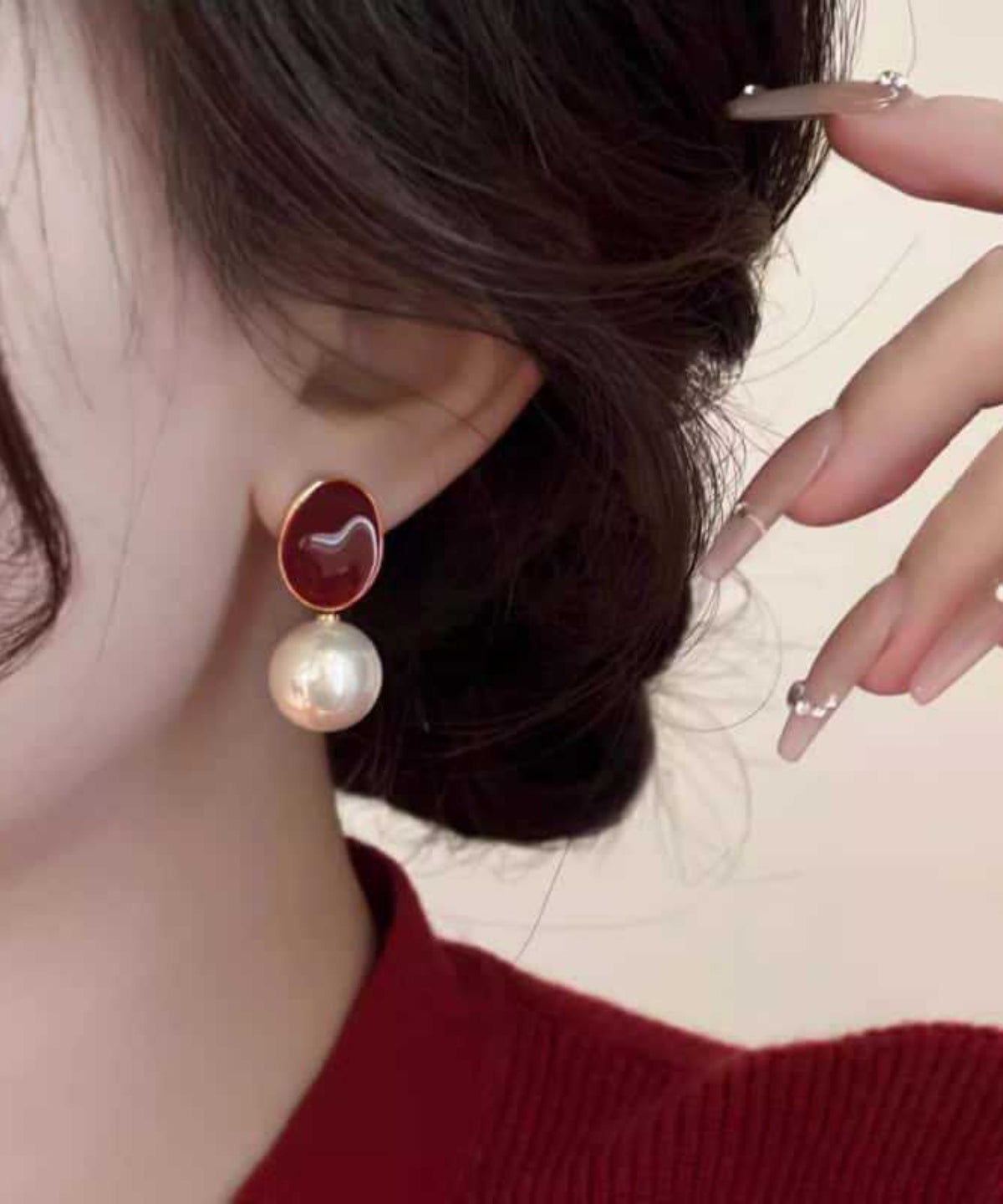 Pearl Drop 2025 New Earrings Overgild Red Copper