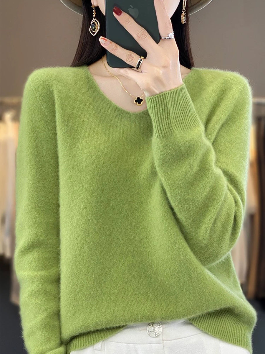 Wool Women Pure V-Neck Autumn Sweater Casual Color