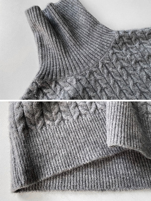 Robe décontractée en tricot torsadé à manches longues et col haut grise AN1053