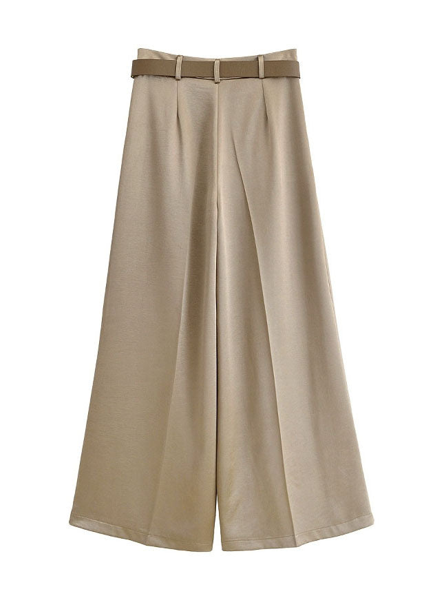 Wide High Leg American Brown Pants Silk Style Waist Light Summer