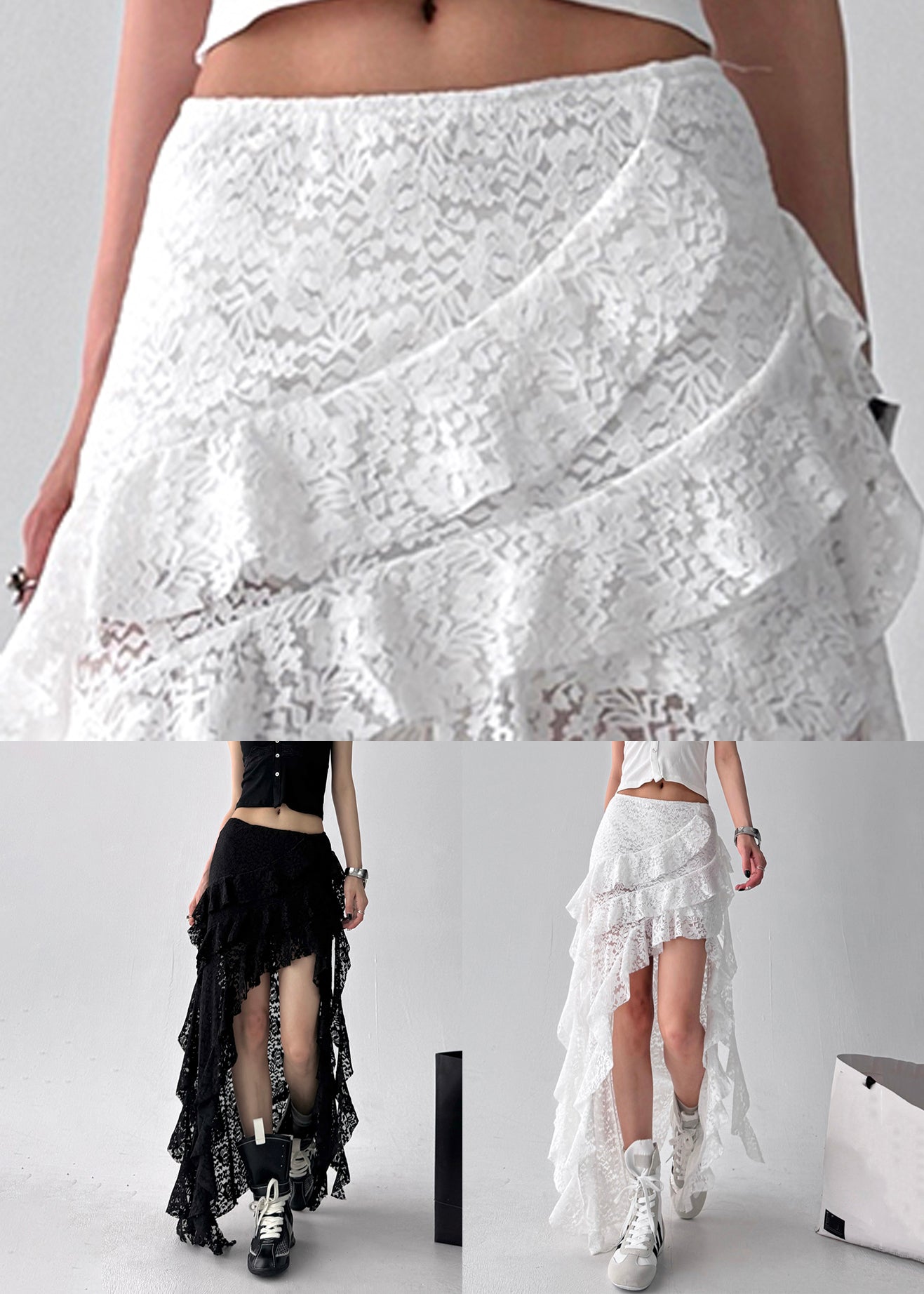 Asymmetrical Art Black Lace High Waist Skirt Summer