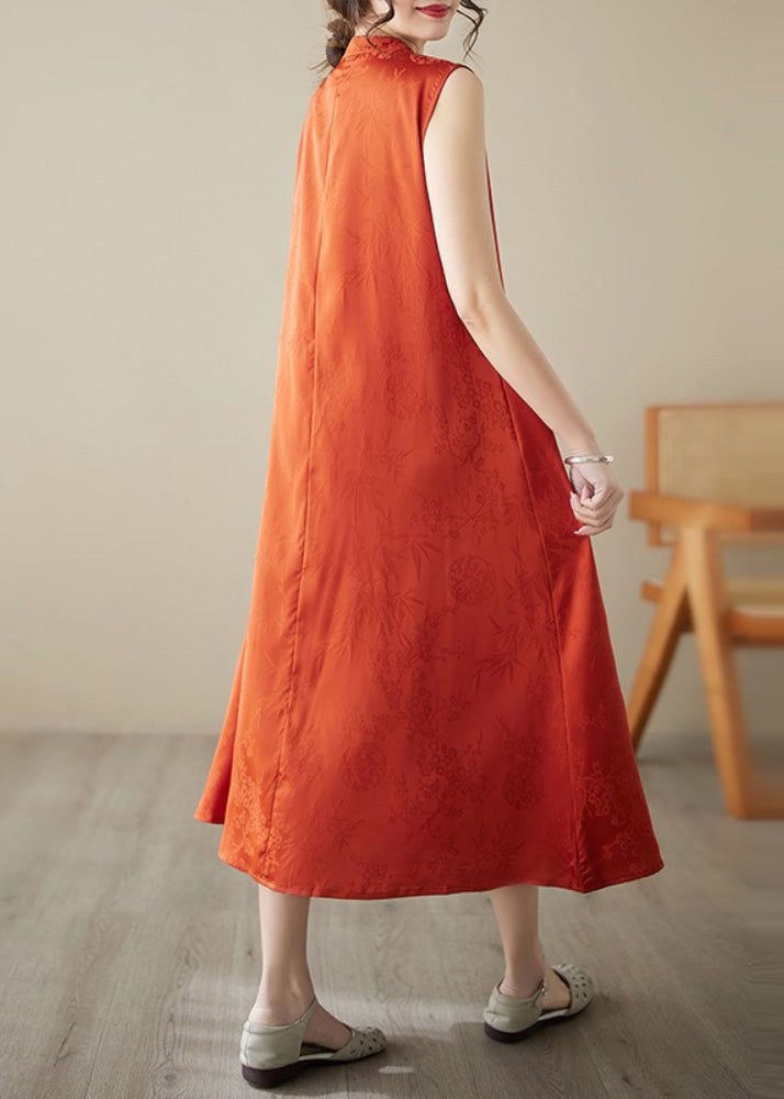 Art Orange Tasseled Jacquard Silk Dress Sleeveless TM038