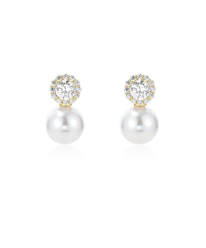 Boho Stud Pearl Earrings Zircon Alloy White