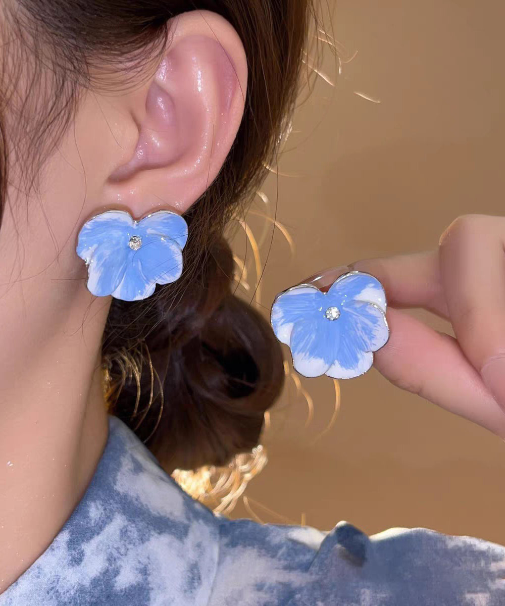 Zircon Stud Floral Blue Brief Alloy Earrings
