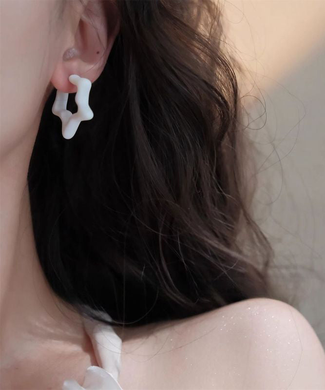 Hoop Earrings Five-Pointed Sterling Silver Star Brief Blue