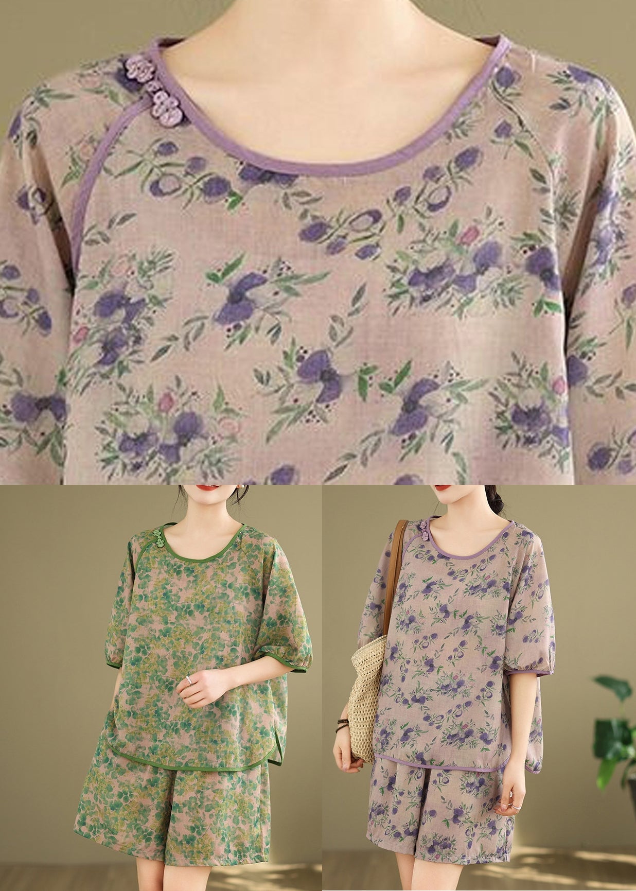 Casual Set Shorts Pieces Short And Open Two Side Shirt T Green