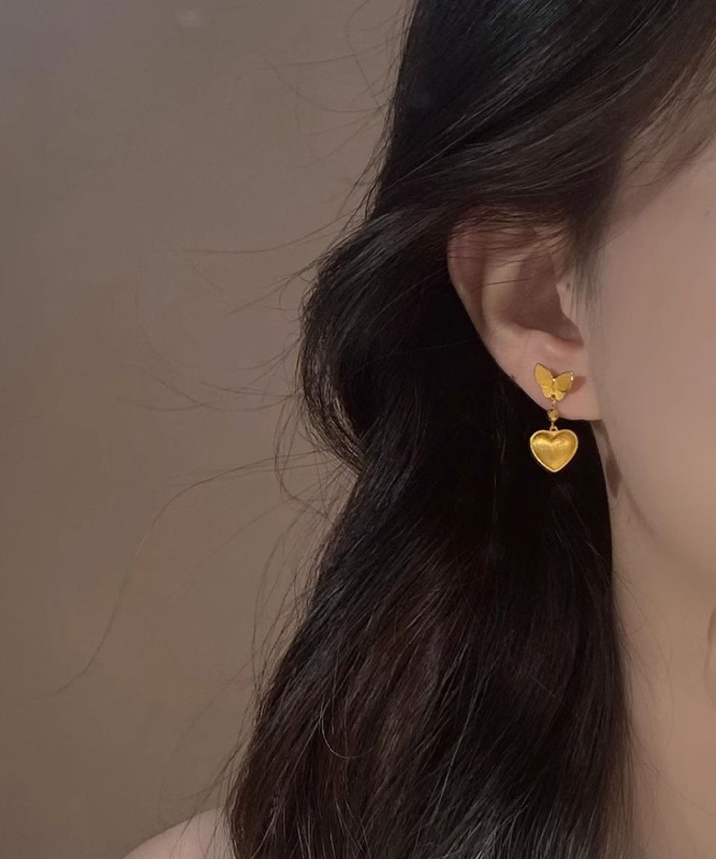 Love Chinese Butterfly Earrings Style Drop Overgild Gold Copper