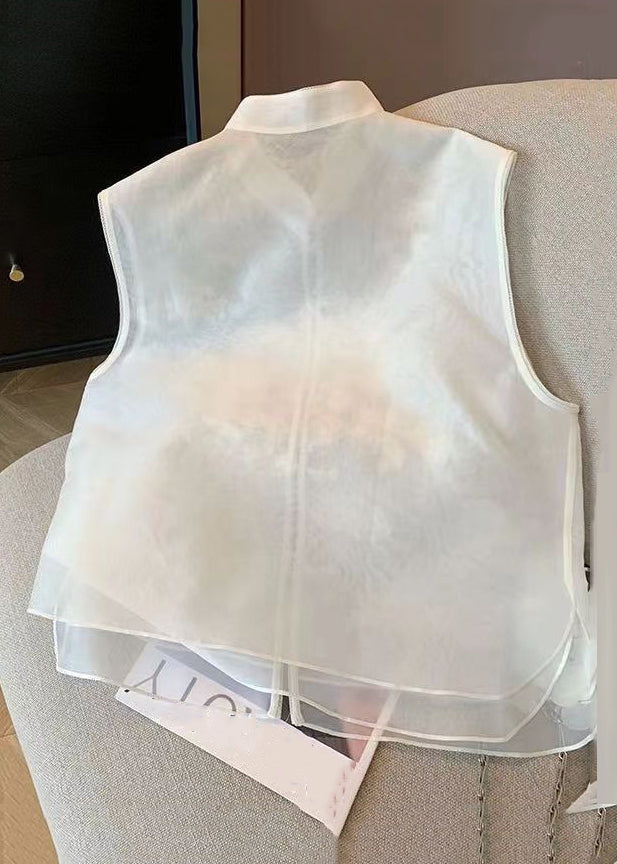 Ärmellose Weste aus weißem Tüll im chinesischen Stil mit bestickten Knöpfen JH022