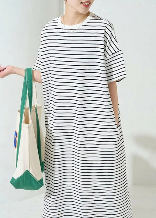 Cotton Maxi Summer Dress Oversized White Classy Striped
