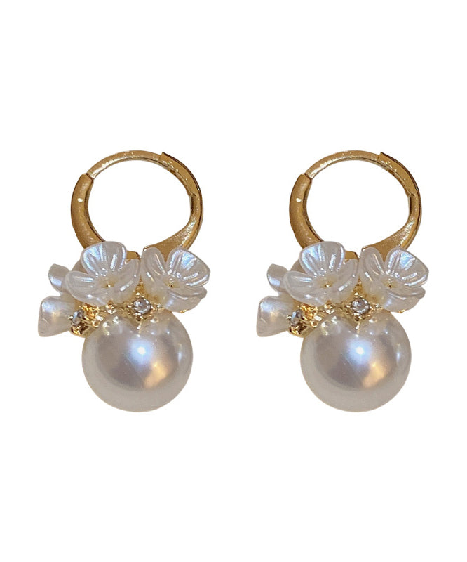 Zircon Alloy Cute Hoop Earrings Pearl Gold Floral