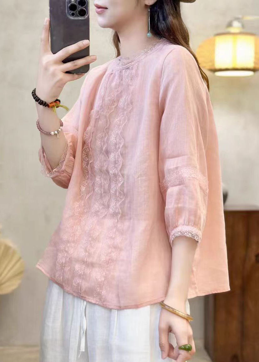 Shirt Black Linen Patchwork Eyelash Tops Oversized Elegant