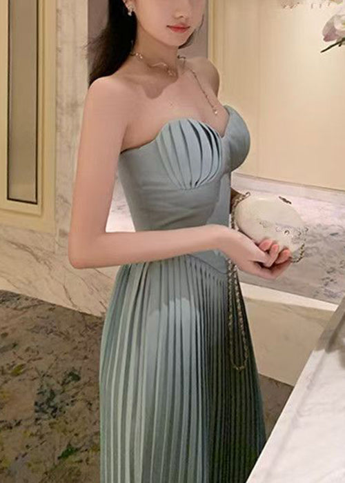 Wrinkled Shoulder Solid Light Cold Cotton Elegant Blue Party