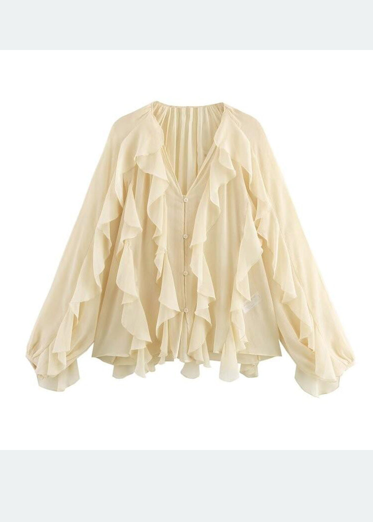 UPF Ruffles 50+ Yellow Light Summer Chiffon Elegant Shirt