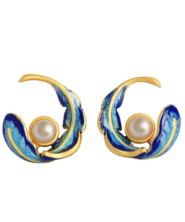 Earrings Copper Alloy Colorblock Fashion Hoop Feather Pearl