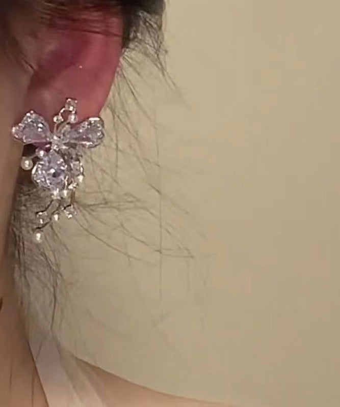 Copper Silk Fashion Pearl Stud Floral Earrings Zircon