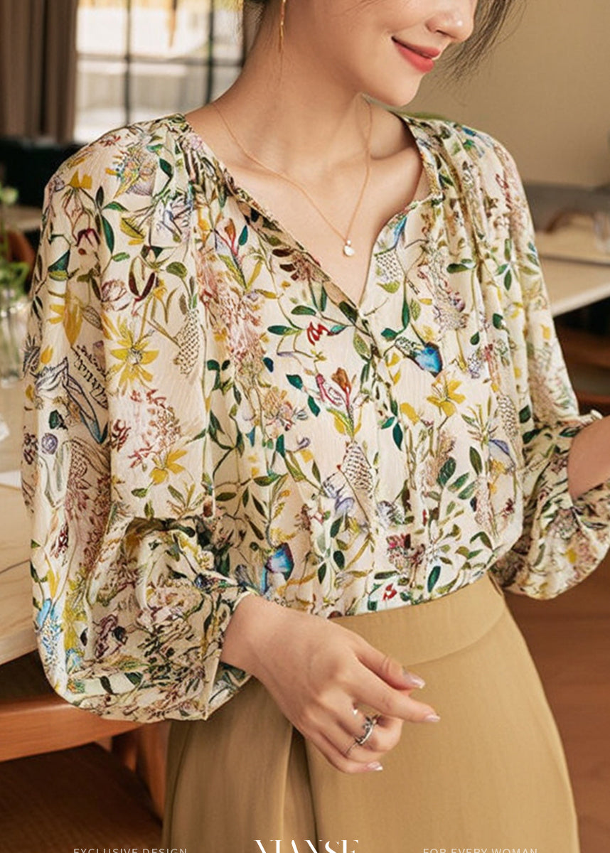 Shirts V Lantern Fashion Print Neck Sleeve