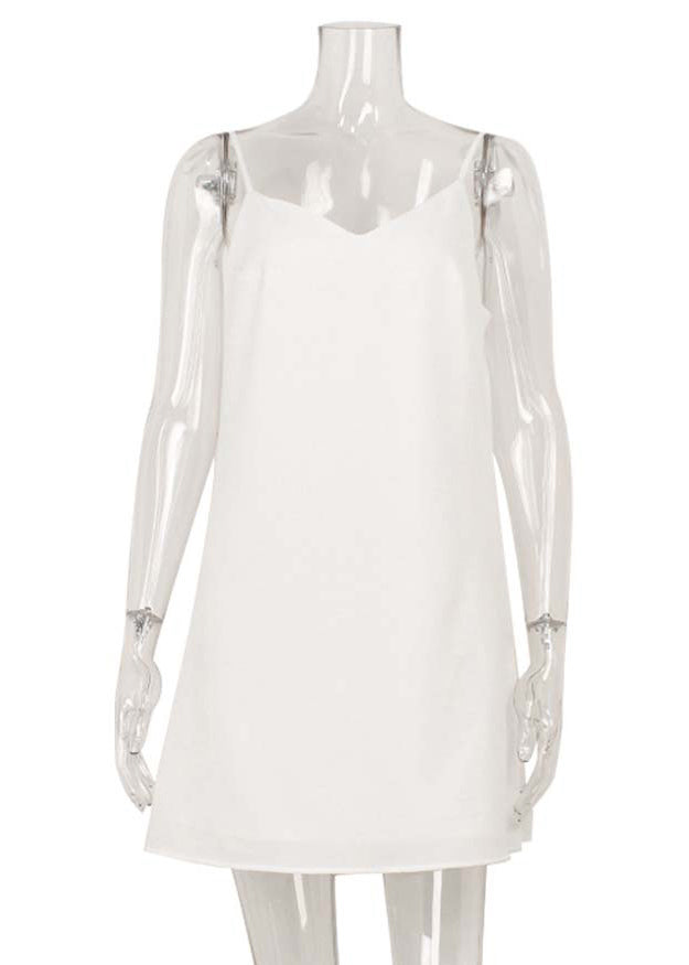 Fashion Dresses White Mini Cotton Summer Lace Backless Up