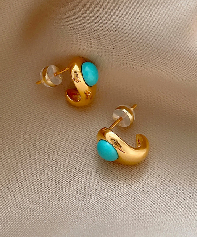 C-Shaped Earrings Fine Turquoise Copper Stud Gold Alloy