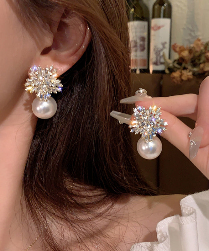 Snowflake Drop Fine Pearl White Zircon Alloy Earrings