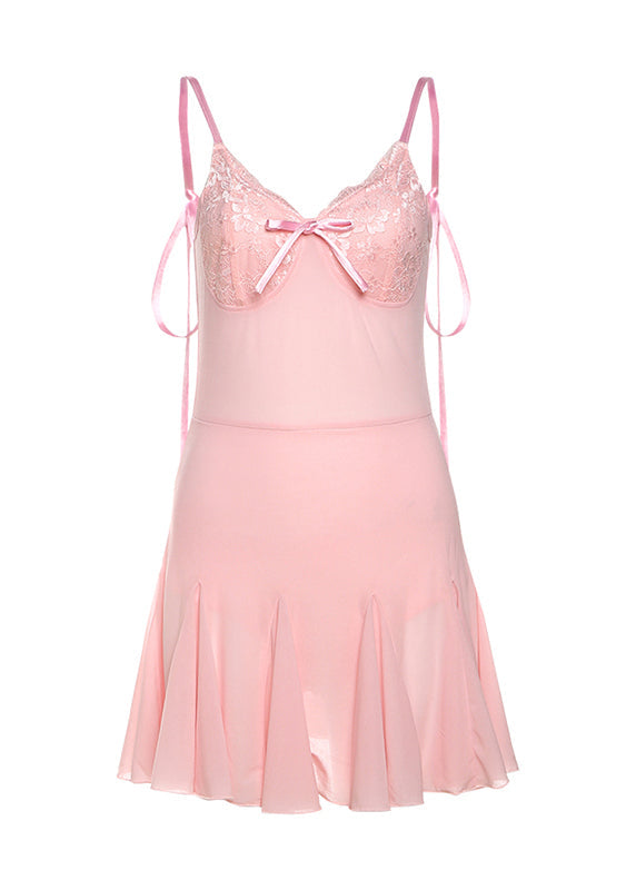 Up Patchwork Summer Tulle Dresses Lace Mini Fitted Pink Backless