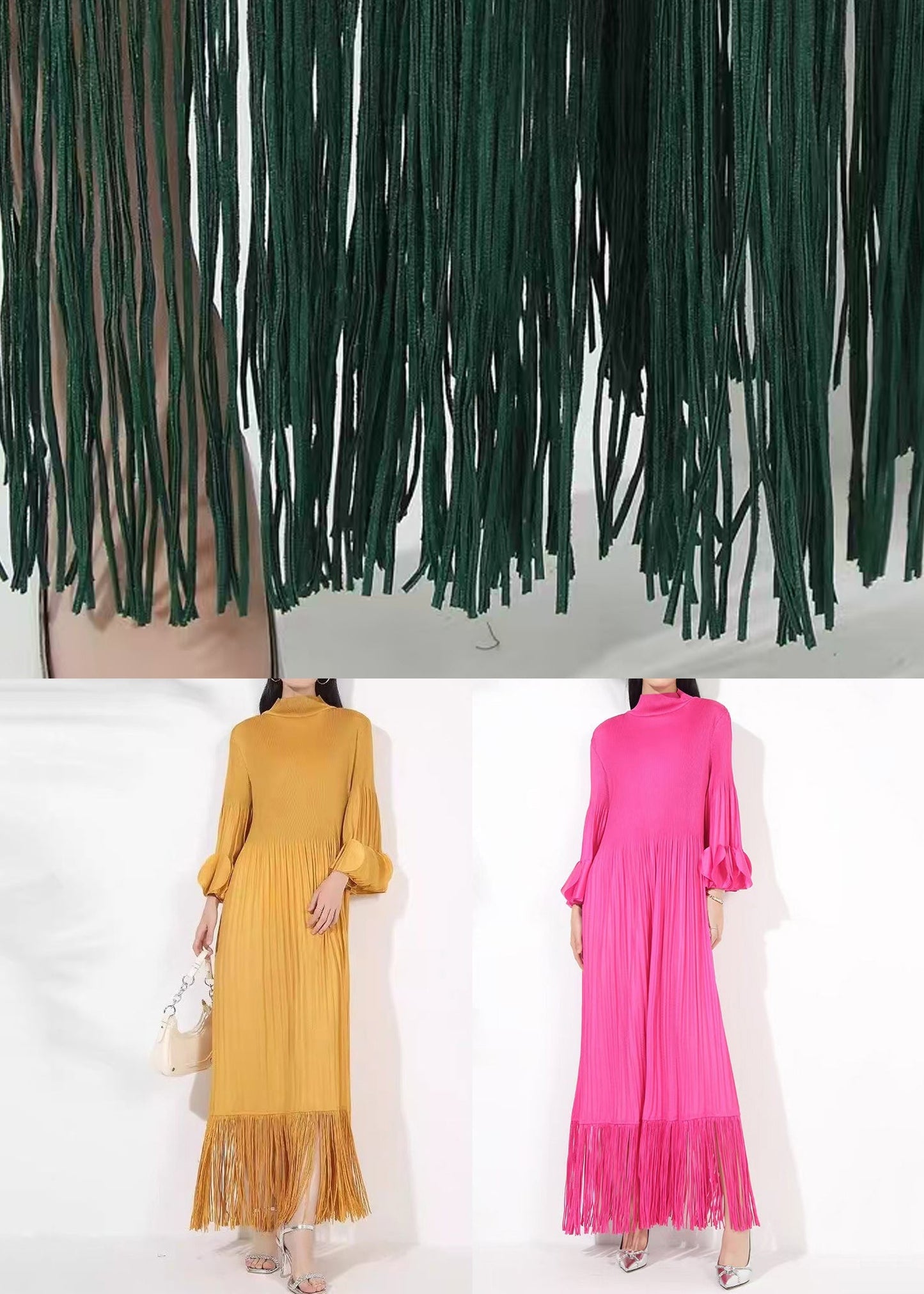 DressesFall Cotton Long Turtleneck Rose Tasseled Wrinkled French