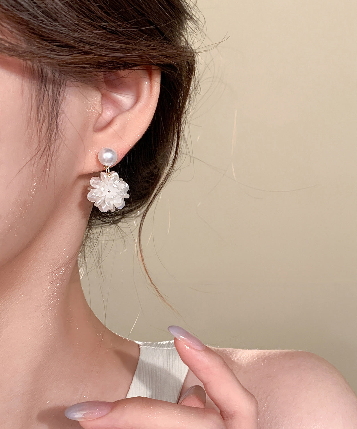 Stud French Resin Hydrangea Sterling Earrings White Silver Pearl