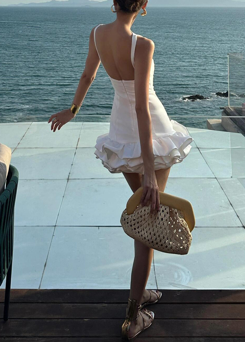 Solid Party Italian White Dress Sleeveless Cotton Backless