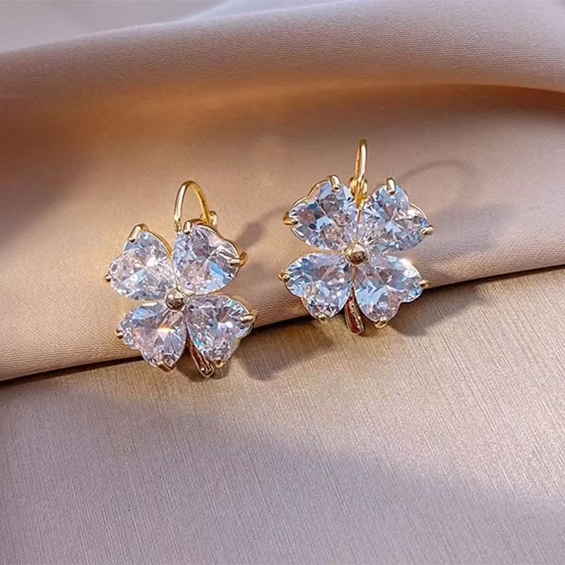 Cubic Zirconia Drop Earring Clover