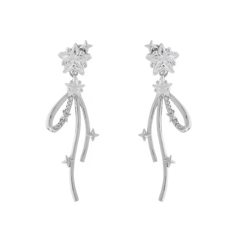 Earring Drop Star Rhinestone Alloy Bow