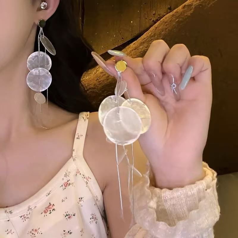 Earring Alloy Disc Statement Shell