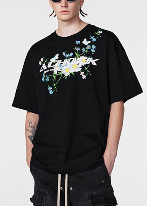 T-shirt d'été en coton noir pour homme, ample et confortable, neutre, LK045