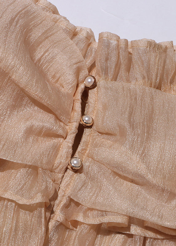 Lace Shirt Button Up Color Loose Tulle Champagne Ruffled Flare