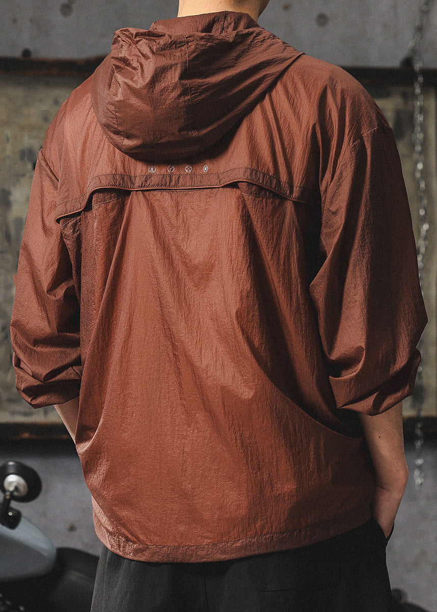 Zippered UPF Summer Hooded Loose 50+ Coat Chocolate Men