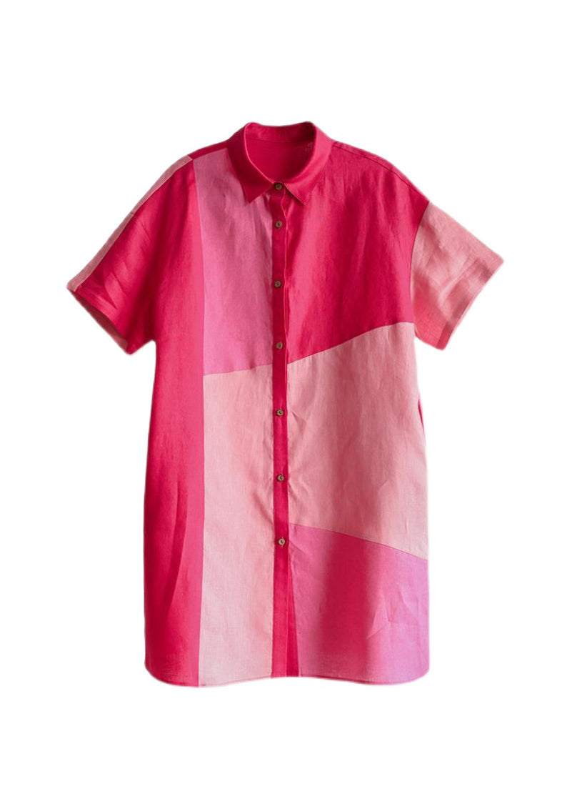 Shirts Summer Dress Colorblock Loose Pan Cotton Collar Peter