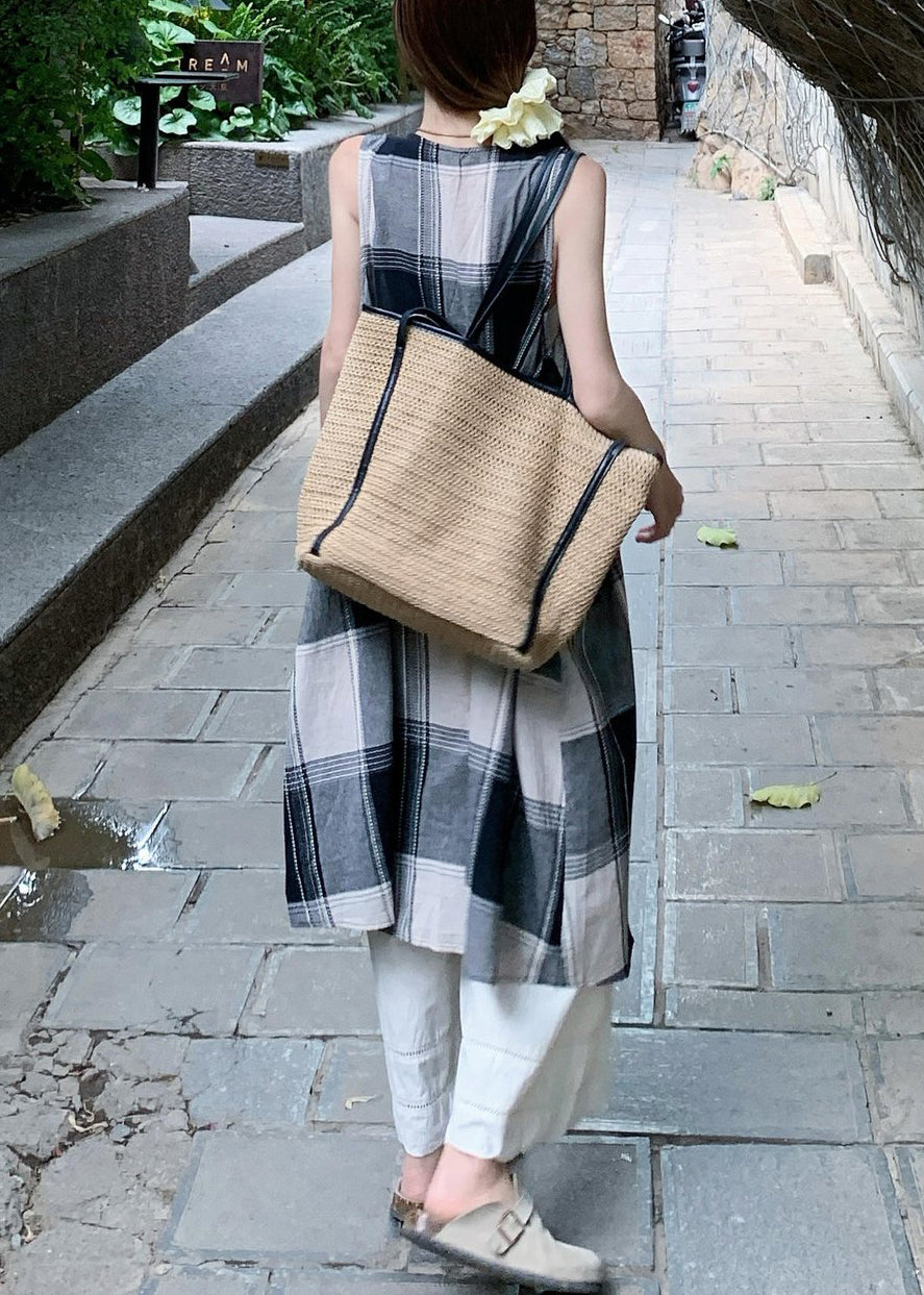 Cotton Two Wide Pants Plaid And Leg Loose White Shirts Dress