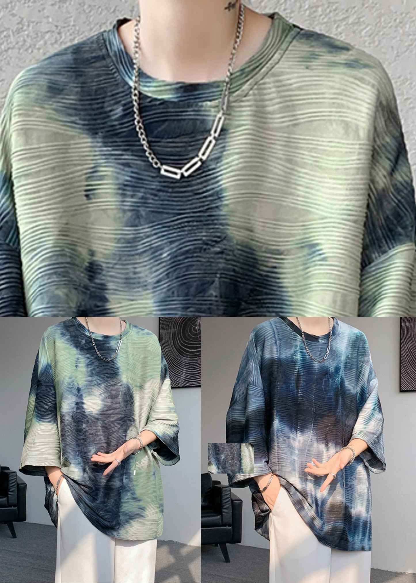 Dye T Sleeve Bracelet Silk O Ice Navy Loose Shirt Tie Mens Neck