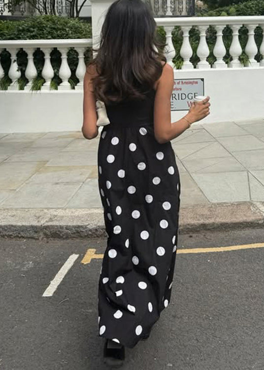 Dresses Dot Sleeveless Print New Patchwork Cotton Black