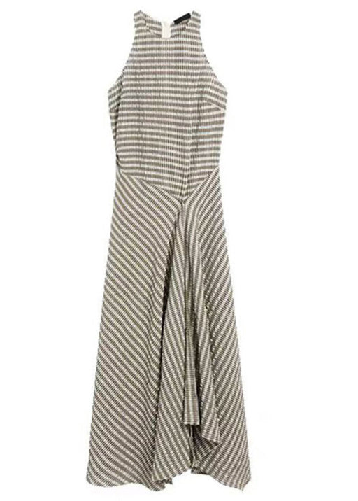 Cotton New Neck Long Dresses Sleeveless O Design Original Striped