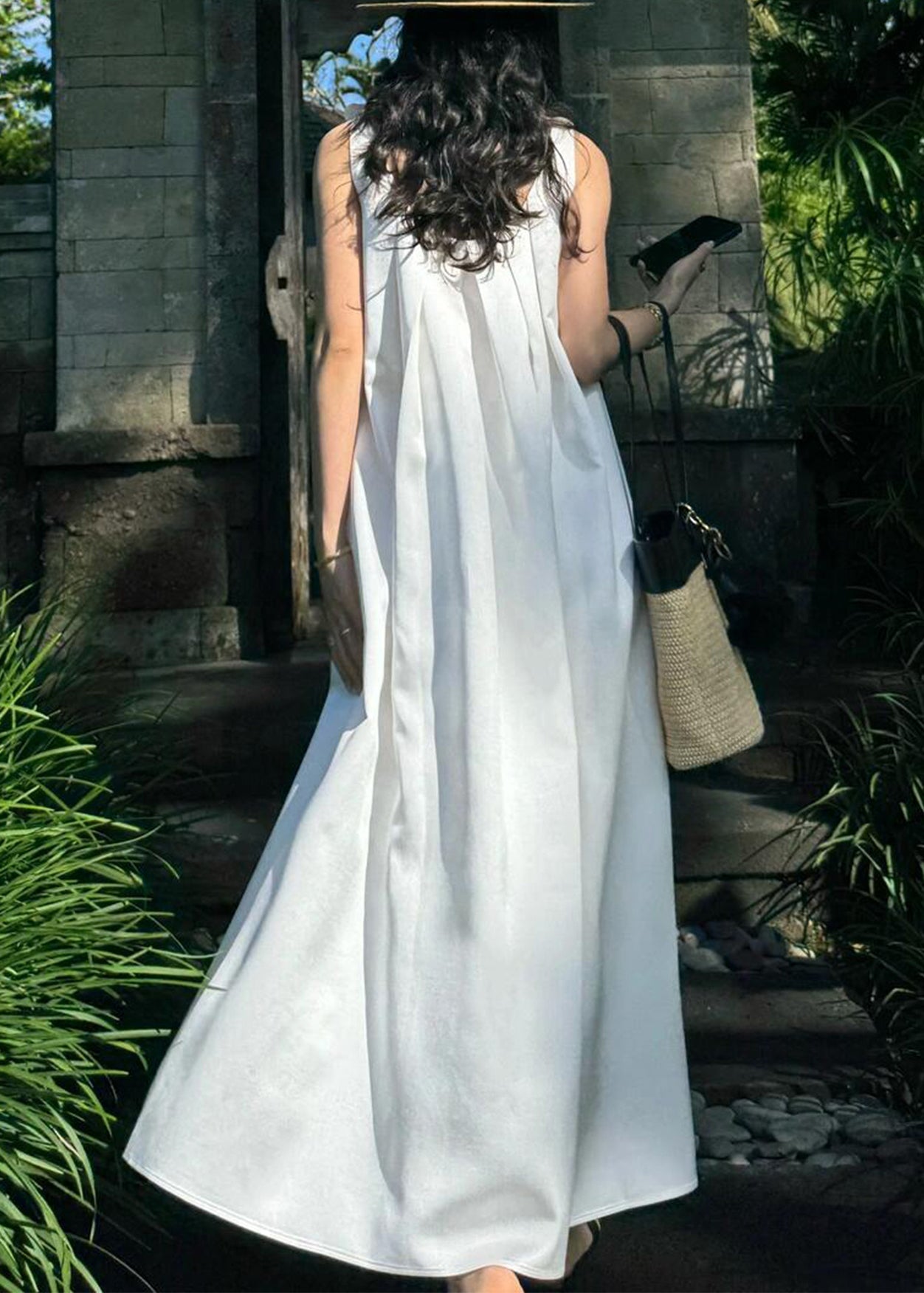 Cotton Floral New Dresses White Maxi Sleeveless Solid