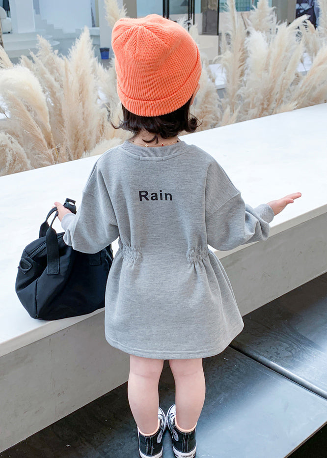 Novelty Pink O-Neck Wrinkled Kids Long Dresses Spring TV036