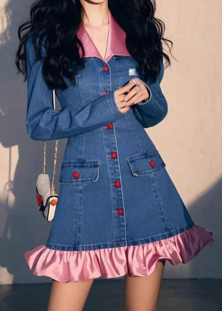 Mid Wrinkled Original Patchwork Fall Blue Dress Design Denim