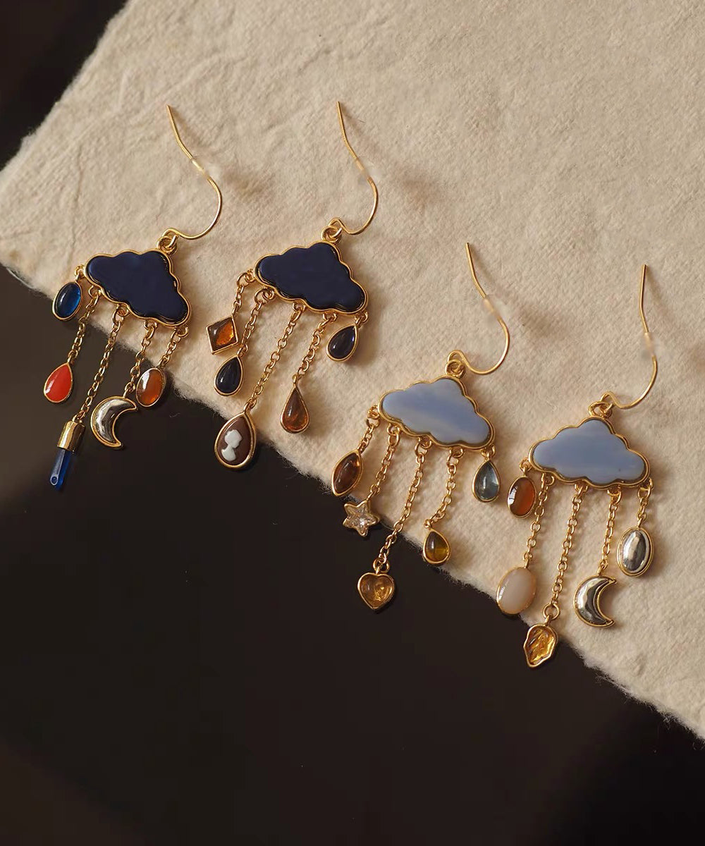 Earrings Tassel Drop Navy Moon Cloud Overgild Copper Original