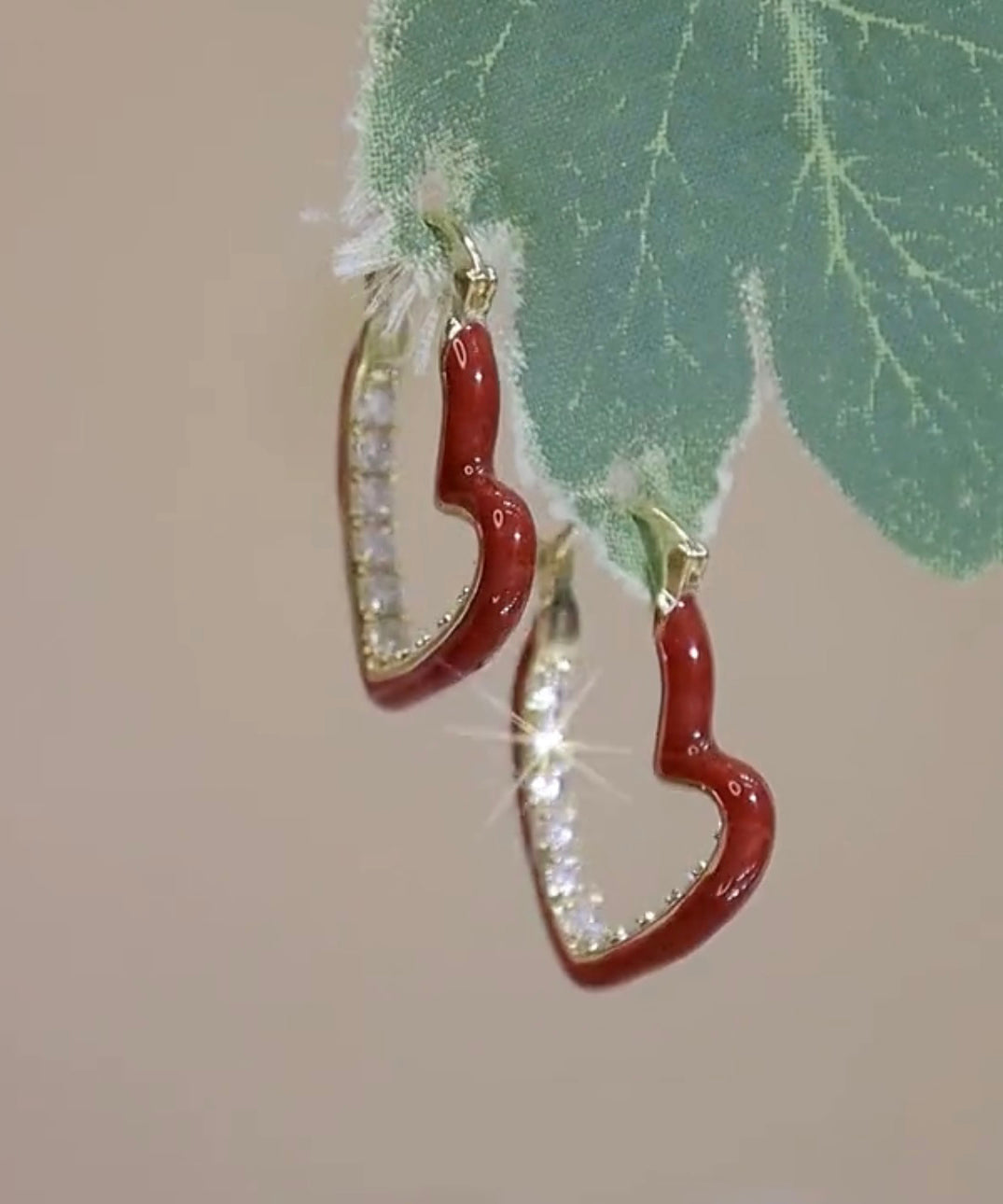 Red Copper Drip Earrings Zircon Glaze Oversize Hoop Overgild Love