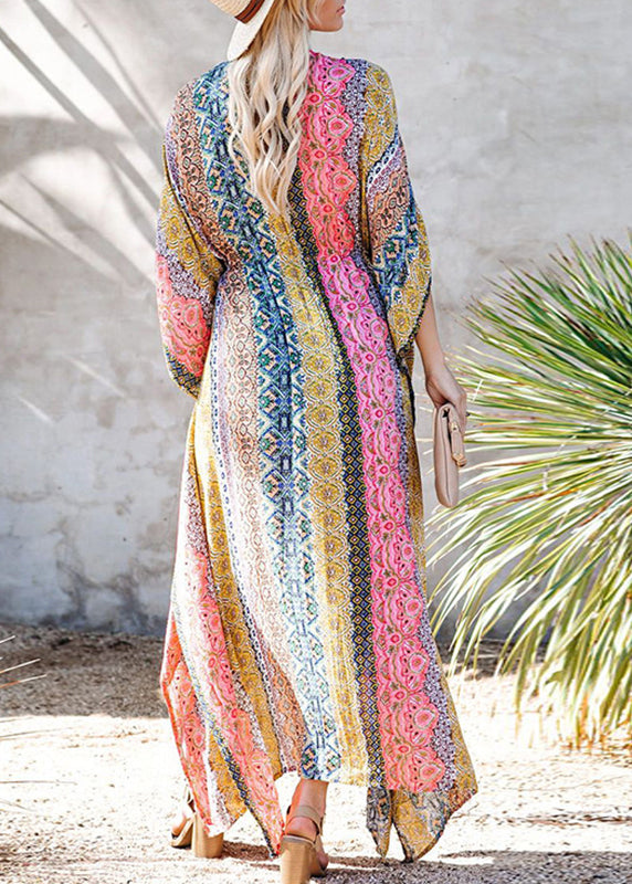 Robe de plage longue à imprimé color block et col en V, grande taille, VC062