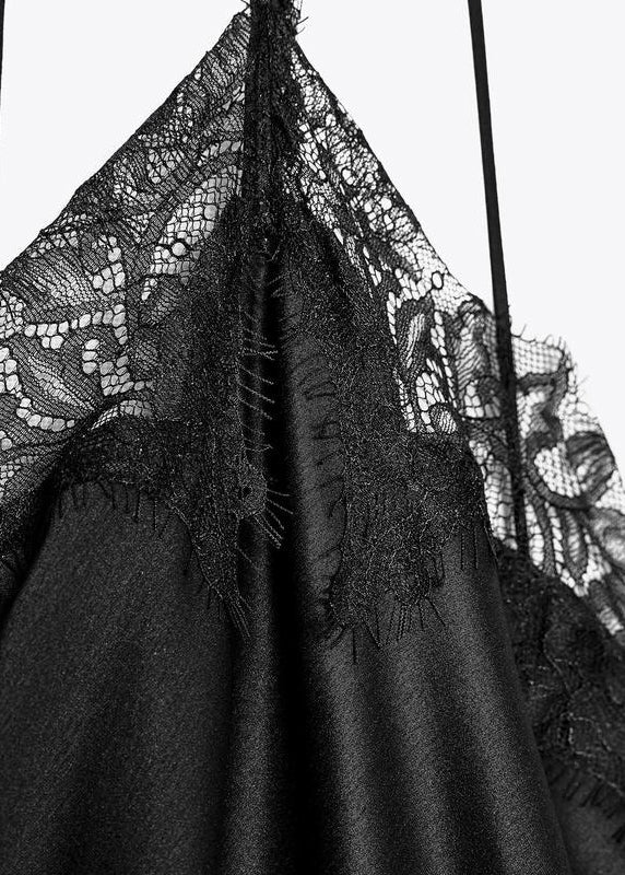 Silk Lace Sexy Asymmetrical Dresses Sleeveless Black Patchwork