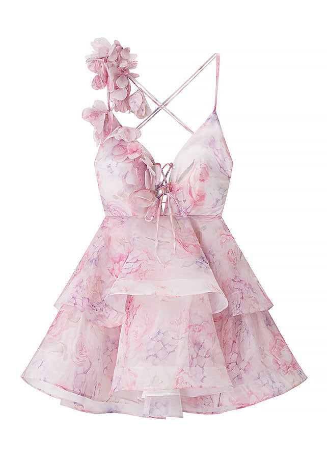 Backless Mid Floral Dress Sexy Lace Summer Up Cotton Pink